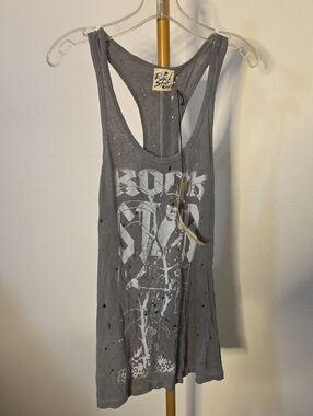 Vintage-Style Gray Graphic Racerback Tank Top